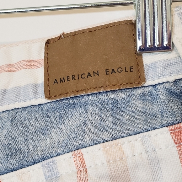 American Eagle Red White Blue Hi Rise Mom Shorts Cotton Size 00 - Picture 10 of 13